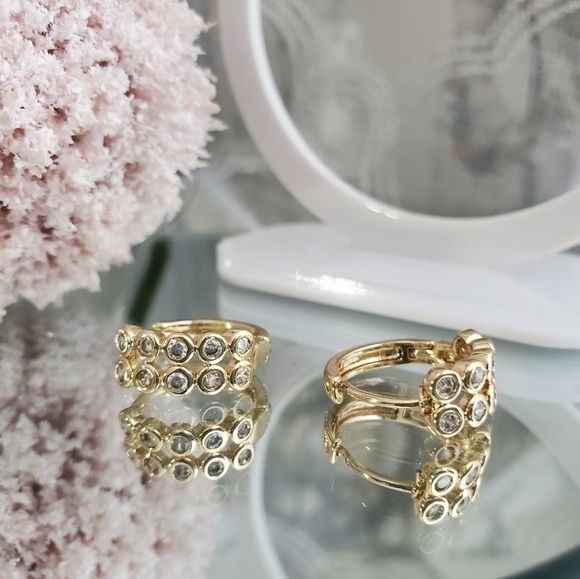 Jewelry - 18K Gold Layered Huggie Hoop.Also contains Cubic Zirconia.Great Hoop for Women.